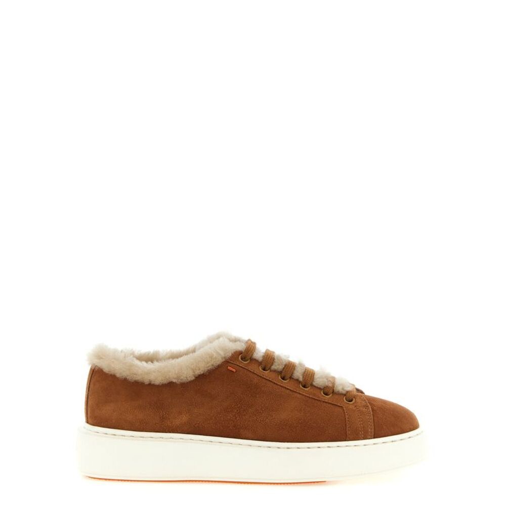 Santoni Brown Goatskin Low Top Women's Sneakers